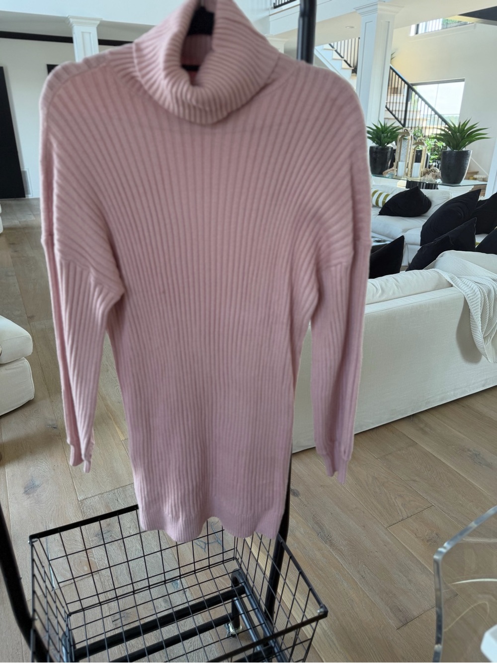 Ribbed Cowl Neck Sweater Tunic - Pink